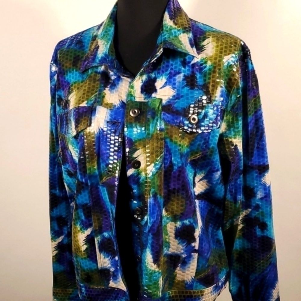 Notations Multicolor Shiny Jacket - Size Large - … - image 4